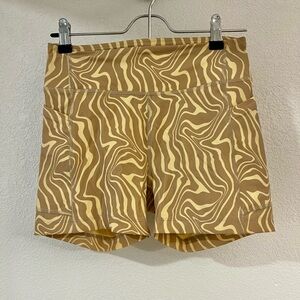 Outdoor Voices Brown and Butter Yellow Athletic Shorts with Dynamic Design